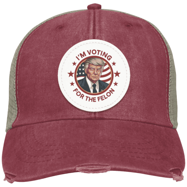 OL102 Distressed Ollie Cap in Black, Coral, Maroon, Nautical Red, and Royal with Cool-Crown Mesh Lining and Sublimated Vegan Leather Patch - Traditional Tan Back Panels and Plastic Tab Back Closure - Image 2