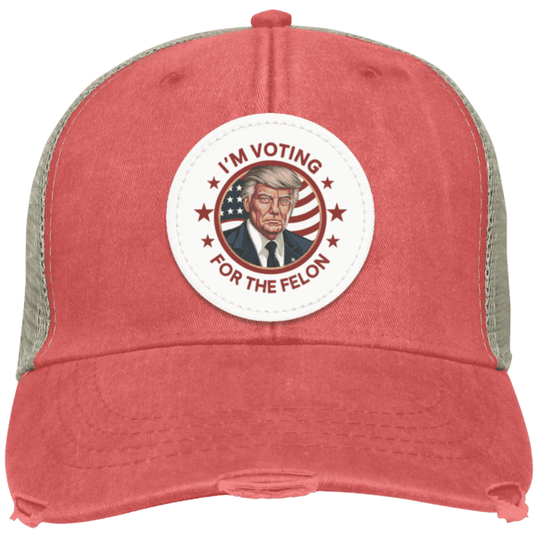 OL102 Distressed Ollie Cap in Black, Coral, Maroon, Nautical Red, and Royal with Cool-Crown Mesh Lining and Sublimated Vegan Leather Patch - Traditional Tan Back Panels and Plastic Tab Back Closure