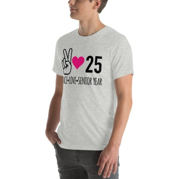Senior Year Celebration T-Shirt 2025 - Peace Love Senior Year - Available in Multiple Colors and Sizes - 100% Combed Cotton - Lightweight and Comfortable - Perfect for Seniors - On-Demand Production - Reduce Overproduction - Ideal for Senior Year Celebrations - Great for Graduation - Shop Now! - Image 4