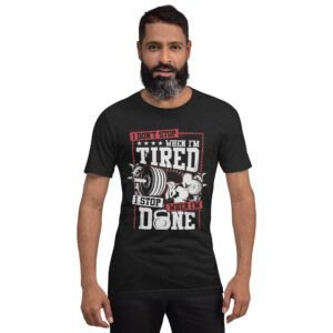 Resilience Slogan Shirt - I Stop When I'm Done | Fitness T-Shirts in Aqua, Black Heather, Leaf, Maroon, Navy, Orange, Oxblood Black, Pebble, True Royal | Sizes S-4XL