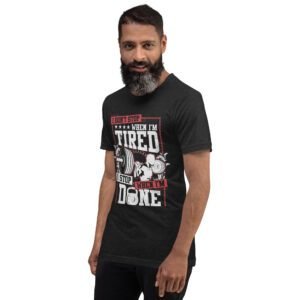 Resilience Slogan Shirt - I Stop When I'm Done | Fitness T-Shirts in Aqua, Black Heather, Leaf, Maroon, Navy, Orange, Oxblood Black, Pebble, True Royal | Sizes S-4XL