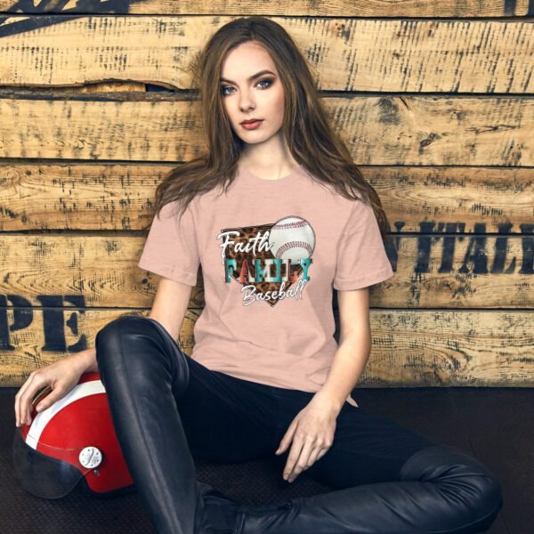 Faith Family Baseball Graphic Tee-shirt in Black Heather, Heather Midnight Navy, Heather Prism Peach, Kelly, Mustard, Pebble, Red, Tan, White - Available in XS-4XL - 100% Cotton - Lightweight & Comfortable - Ideal for Sports Enthusiasts - Image 8
