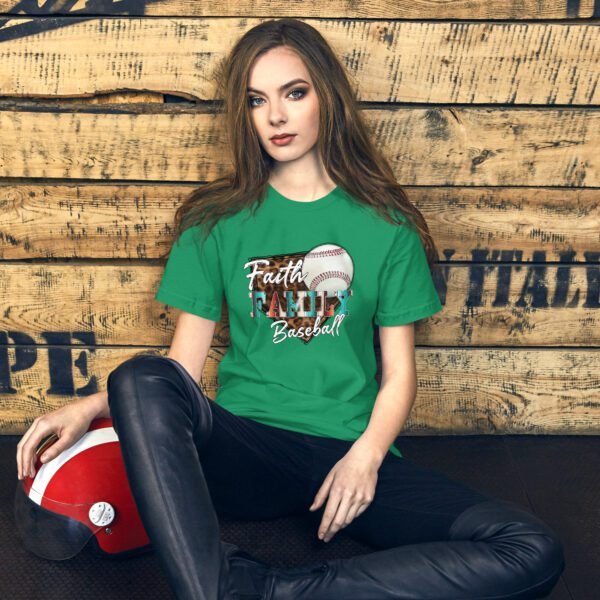 Faith Family Baseball Graphic Tee-shirt in Black Heather, Heather Midnight Navy, Heather Prism Peach, Kelly, Mustard, Pebble, Red, Tan, White - Available in XS-4XL - 100% Cotton - Lightweight & Comfortable - Ideal for Sports Enthusiasts - Image 5