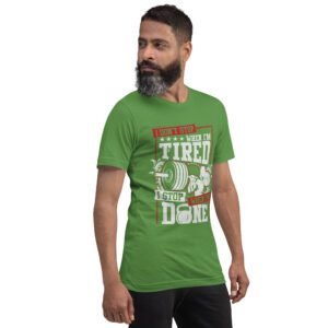 Resilience Slogan Shirt - I Stop When I'm Done | Fitness T-Shirts in Aqua, Black Heather, Leaf, Maroon, Navy, Orange, Oxblood Black, Pebble, True Royal | Sizes S-4XL