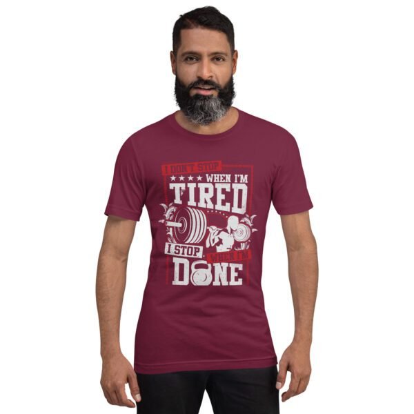 Resilience Slogan Shirt - I Stop When I'm Done | Fitness T-Shirts in Aqua, Black Heather, Leaf, Maroon, Navy, Orange, Oxblood Black, Pebble, True Royal | Sizes S-4XL - Image 13