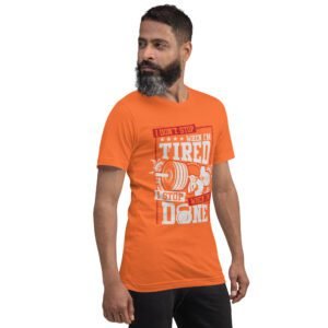Resilience Slogan Shirt - I Stop When I'm Done | Fitness T-Shirts in Aqua, Black Heather, Leaf, Maroon, Navy, Orange, Oxblood Black, Pebble, True Royal | Sizes S-4XL