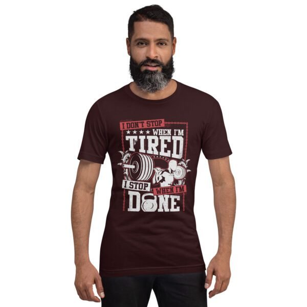 Resilience Slogan Shirt - I Stop When I'm Done | Fitness T-Shirts in Aqua, Black Heather, Leaf, Maroon, Navy, Orange, Oxblood Black, Pebble, True Royal | Sizes S-4XL - Image 5