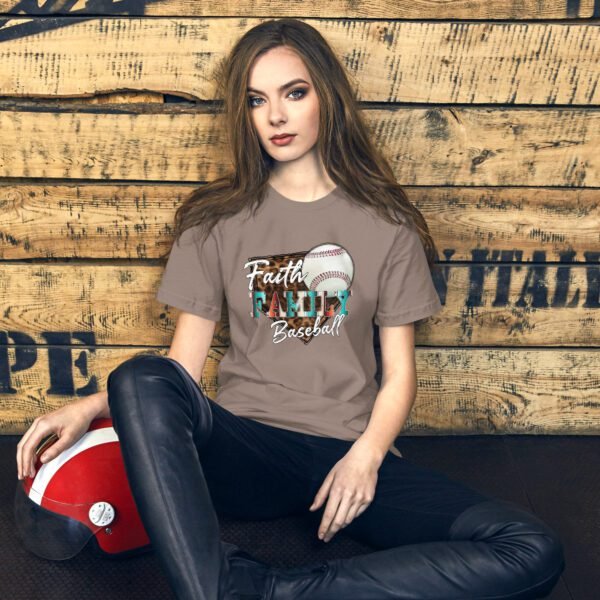 Faith Family Baseball Graphic Tee-shirt in Black Heather, Heather Midnight Navy, Heather Prism Peach, Kelly, Mustard, Pebble, Red, Tan, White - Available in XS-4XL - 100% Cotton - Lightweight & Comfortable - Ideal for Sports Enthusiasts - Image 6