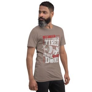 Resilience Slogan Shirt - I Stop When I'm Done | Fitness T-Shirts in Aqua, Black Heather, Leaf, Maroon, Navy, Orange, Oxblood Black, Pebble, True Royal | Sizes S-4XL
