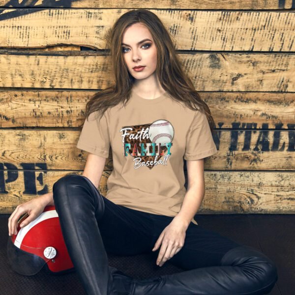 Faith Family Baseball Graphic Tee-shirt in Black Heather, Heather Midnight Navy, Heather Prism Peach, Kelly, Mustard, Pebble, Red, Tan, White - Available in XS-4XL - 100% Cotton - Lightweight & Comfortable - Ideal for Sports Enthusiasts - Image 7