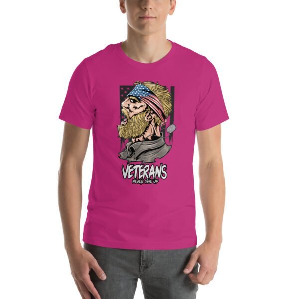 Veterans Never Give Up Tee-Shirt in Aqua, Berry, Gold - Patriotic Apparel for Heroes - Image 7
