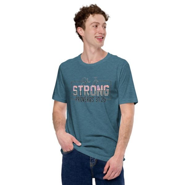 She Is Strong Statement Shirt in Heather Deep Teal, Mint, Raspberry | Sizes S-4XL | 100% Cotton | Spiritual T-Shirt - Image 9