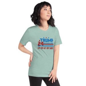 Trump 2024 Keep America Great Graphic T-Shirt in Heather Prism Dusty Blue, Ice Blue, Lilac, Peach, Pebble, Soft Cream, Tan, Toast, White - XS-4XL - 100% Cotton - Donald Elections Tee