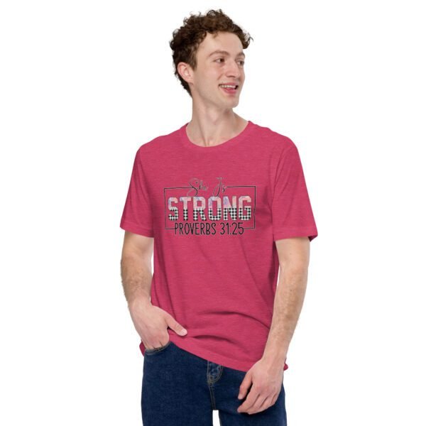 She Is Strong Statement Shirt in Heather Deep Teal, Mint, Raspberry | Sizes S-4XL | 100% Cotton | Spiritual T-Shirt - Image 5