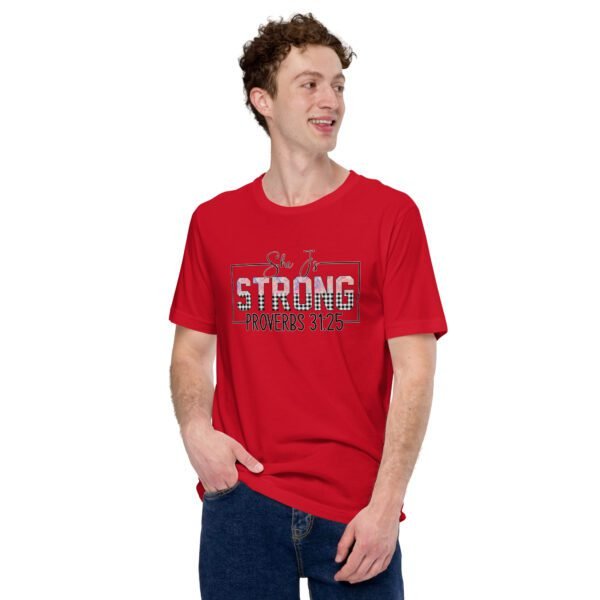She Is Strong Statement Shirt in Heather Deep Teal, Mint, Raspberry | Sizes S-4XL | 100% Cotton | Spiritual T-Shirt