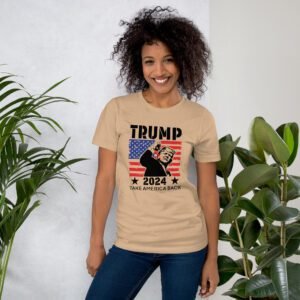 Trump 2024 Take America Back Tee-Shirt in Heather Prism Dusty Blue - Available in Various Sizes - 100% Combed Cotton - Lightweight and Comfortable - Perfect for Donald Supporters - Elections T-Shirts