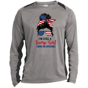 Trump's Girl Long Sleeve Heather Colorblock Performance Tee | Vintage Heather | Moisture-Wicking | Raglan Sleeves | 2XL-4XL Sizes | Donald Elections T-Shirts