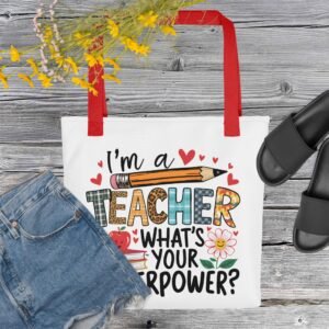 Colorful Tote Bag for Teachers & Educators - Black, Red, Yellow - 100% Polyester - Spacious & Trendy - Dual Cotton Handles - Sustainable Production