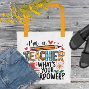 Colorful Tote Bag for Teachers & Educators - Black, Red, Yellow - 100% Polyester - Spacious & Trendy - Dual Cotton Handles - Sustainable Production